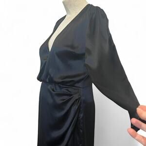 🖤 Reformation Black Silk Mini Dress Size 12 | Deep V Long Sleeve